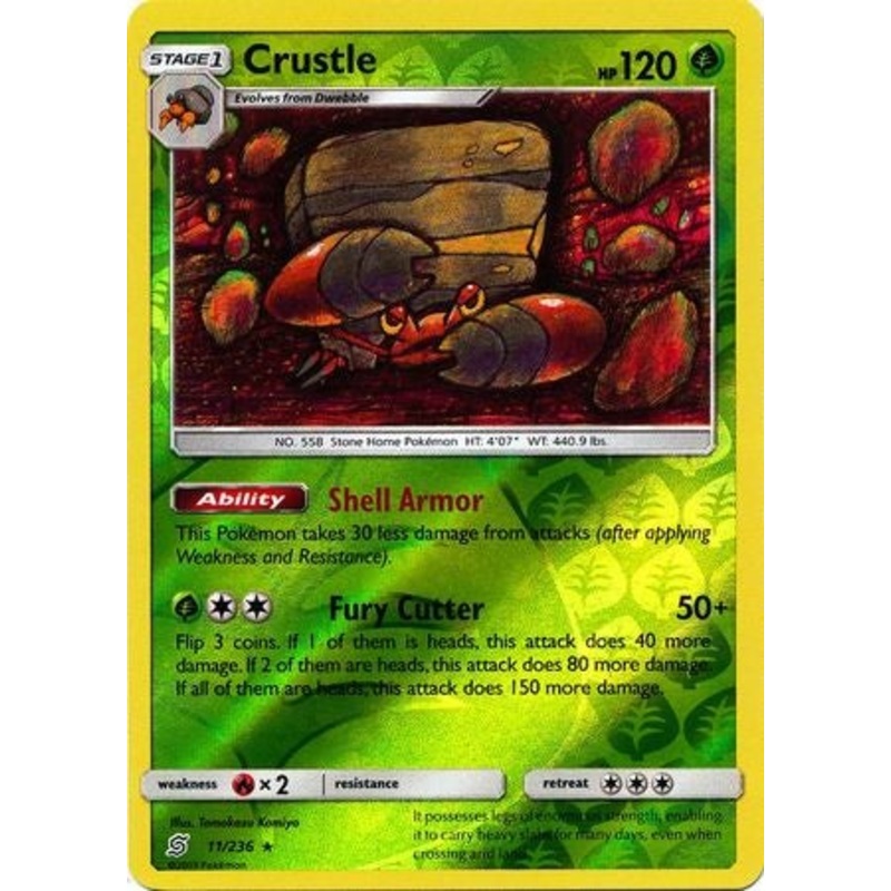 Pokemon Card Unified Minds 011/236 11/236 Crustle Reverse Holo Rare