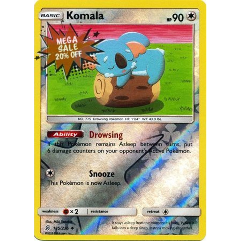 Pokemon Card Unified Minds 185/236 Komala Reverse Holo Uncommon