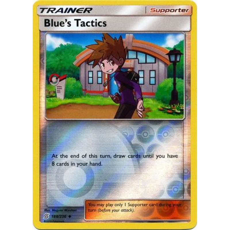 Pokemon Card Unified Minds 188/236 Blue’s Tactics Supporter Reverse Holo Uncommon