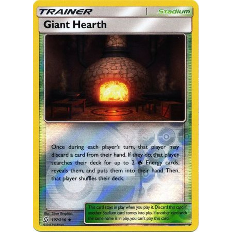 Pokemon Card Unified Minds 197/236 Giant Hearth Stadium Reverse Holo Uncommon
