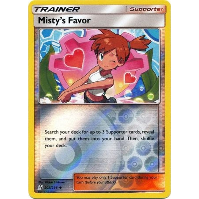 Pokemon Card Unified Minds 202/236 Misty’s Favor Supporter Reverse Holo Uncommon