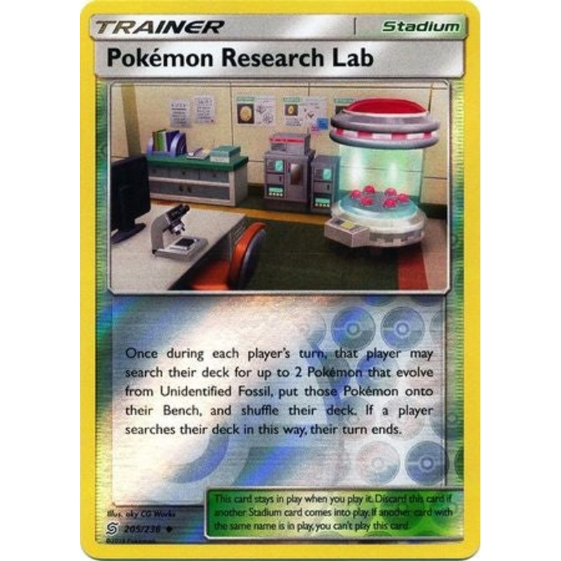 Pokemon Card Unified Minds 205/236 Pokemon Research Lab Stadium Reverse Holo Uncommon