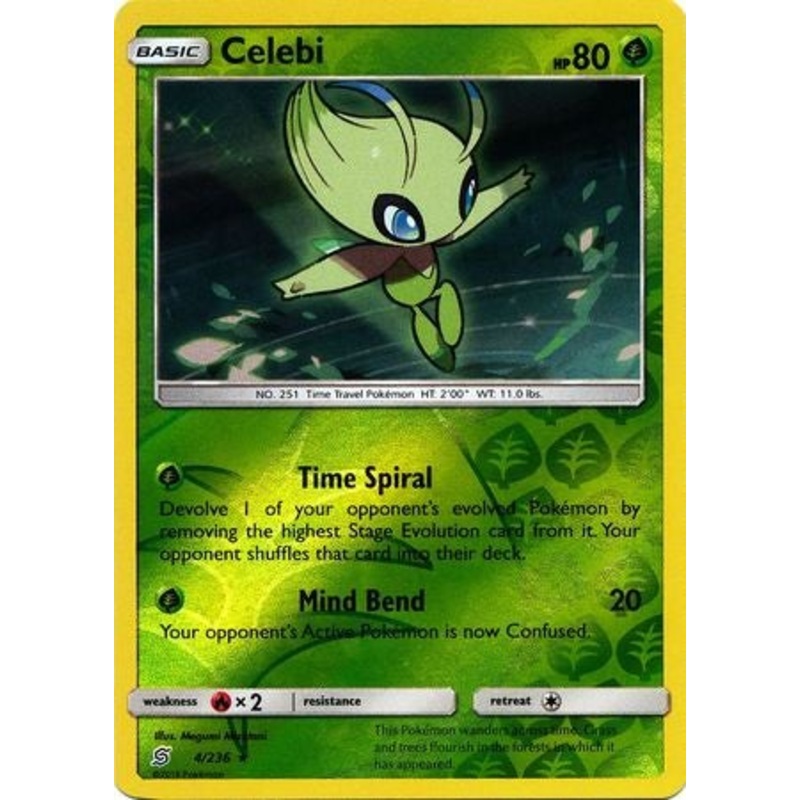 Pokemon Card Unified Minds 004/236 4/236 Celebi Reverse Holo Rare