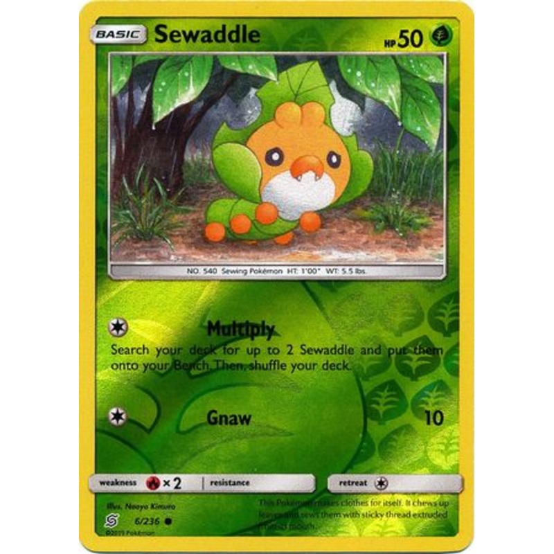 Pokemon Card Unified Minds 006/236 6/236 Sewaddle Reverse Holo Common