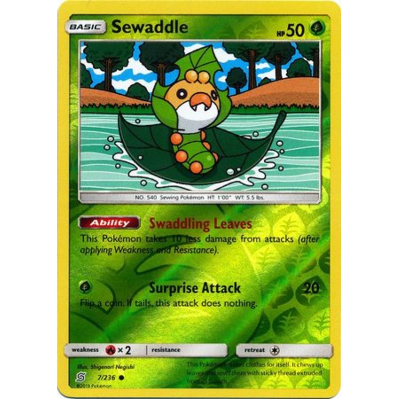 Pokemon Card Unified Minds 007/236 7/236 Sewaddle Reverse Holo Common