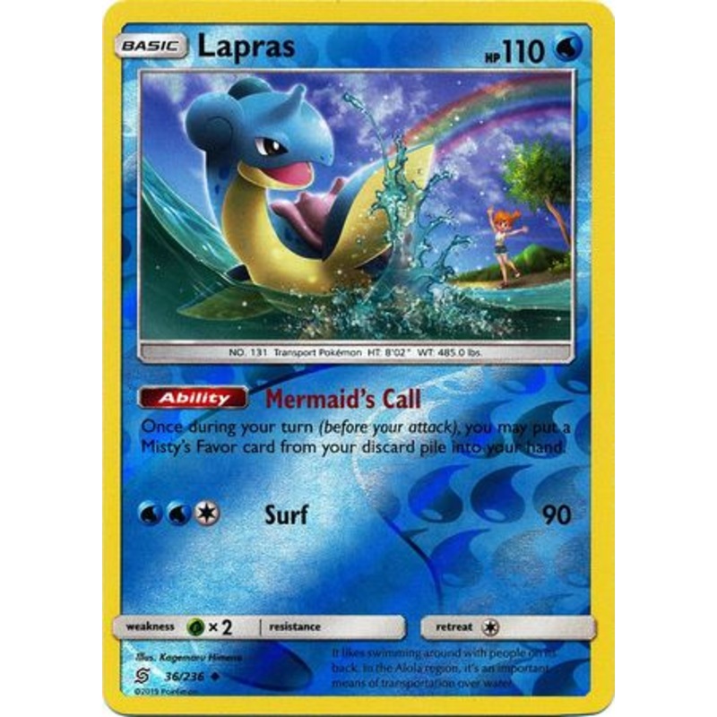 Pokemon Card Unified Minds 036/236 36/236 Lapras Reverse Holo Uncommon