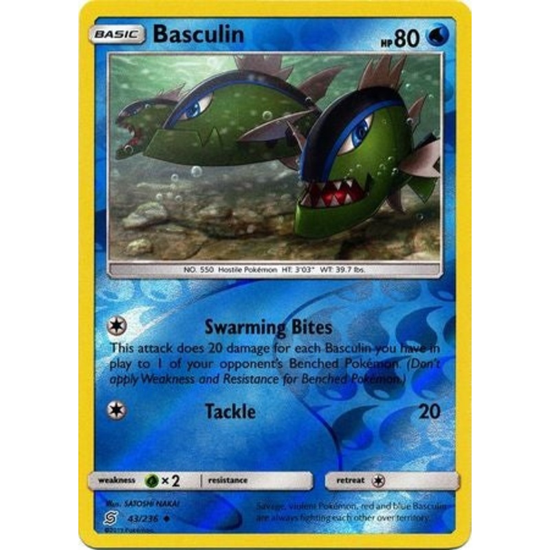 Pokemon Card Unified Minds 043/236 43/236 Basculin Reverse Holo Uncommon