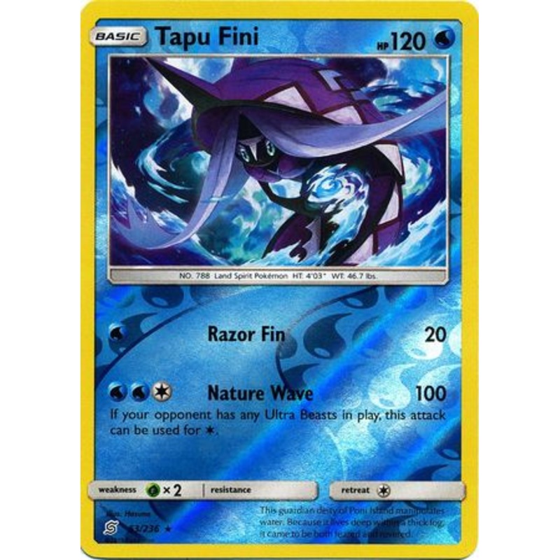 Pokemon Card Unified Minds 053/236 53/236 Tapu Fini Reverse Holo Rare