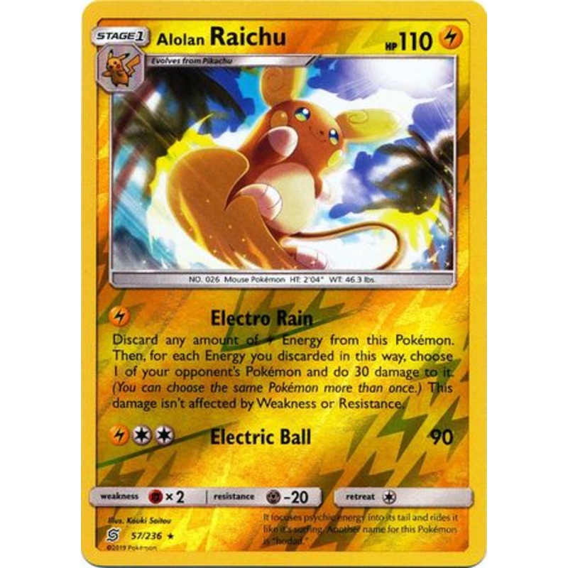 Pokemon Card Unified Minds 057/236 57/236 Alolan Raichu Reverse Holo Rare