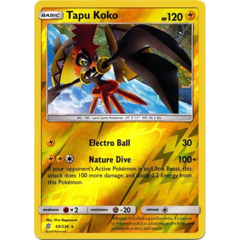 Pokemon Card Unified Minds 069/236 69/236 Tapu Koko Reverse Holo Rare
