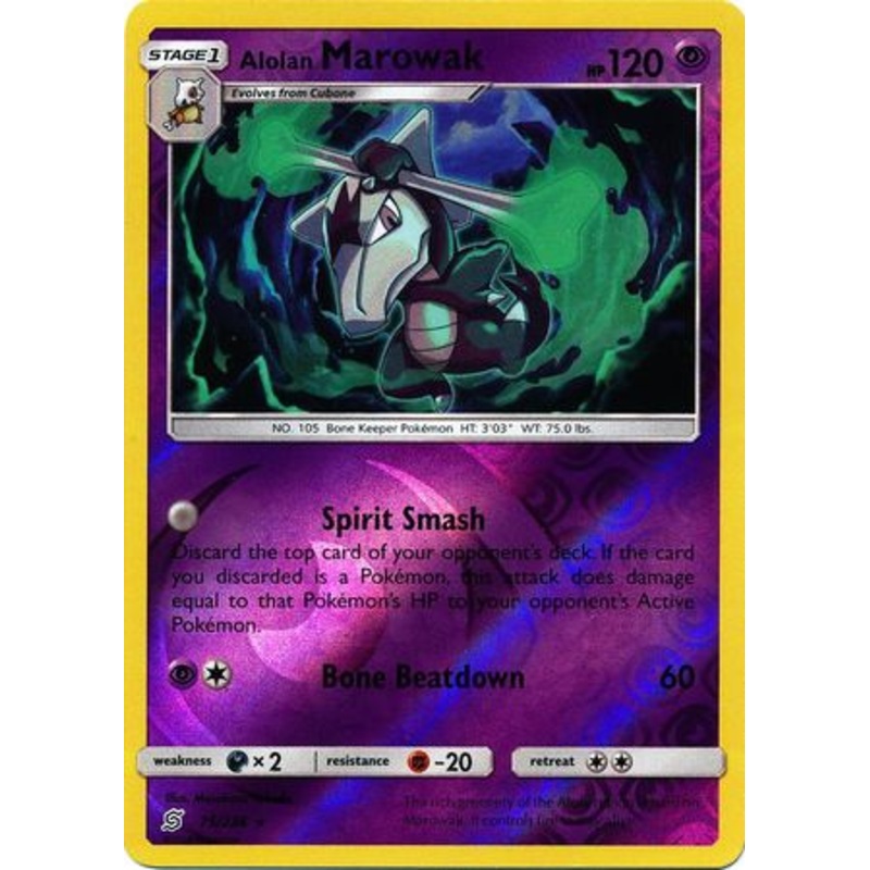 Pokemon Card Unified Minds 075/236 75/236 Alolan Marowak Reverse Holo Rare