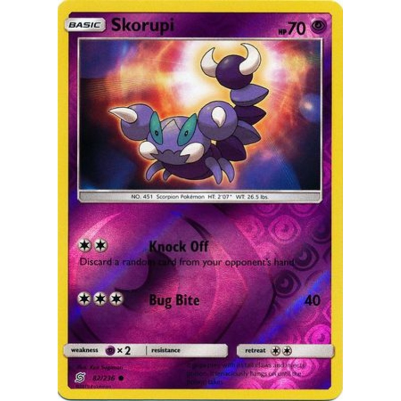 Pokemon Card Unified Minds 082/236 82/236 Skorupi Reverse Holo Common