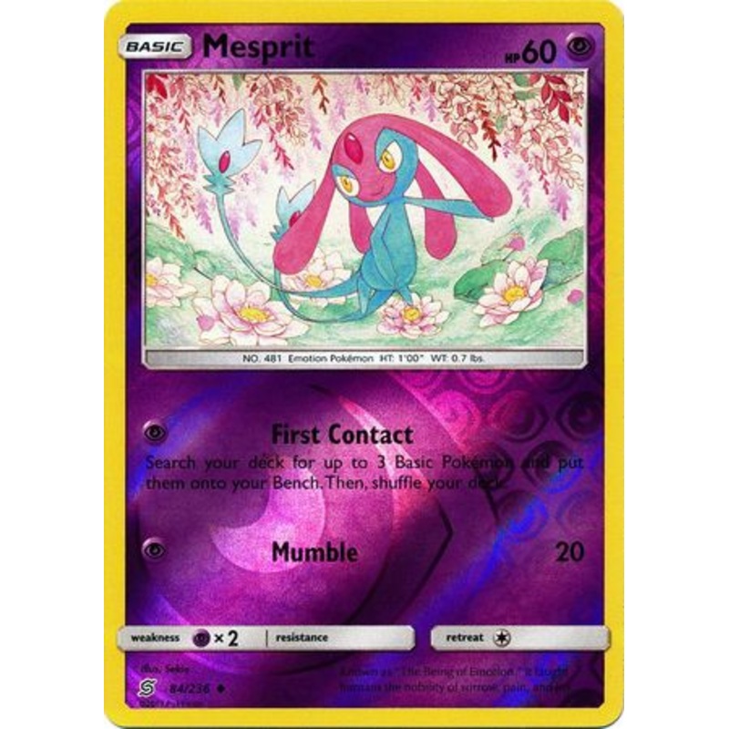 Pokemon Card Unified Minds 084/236 84/236 Mesprit Reverse Holo Uncommon