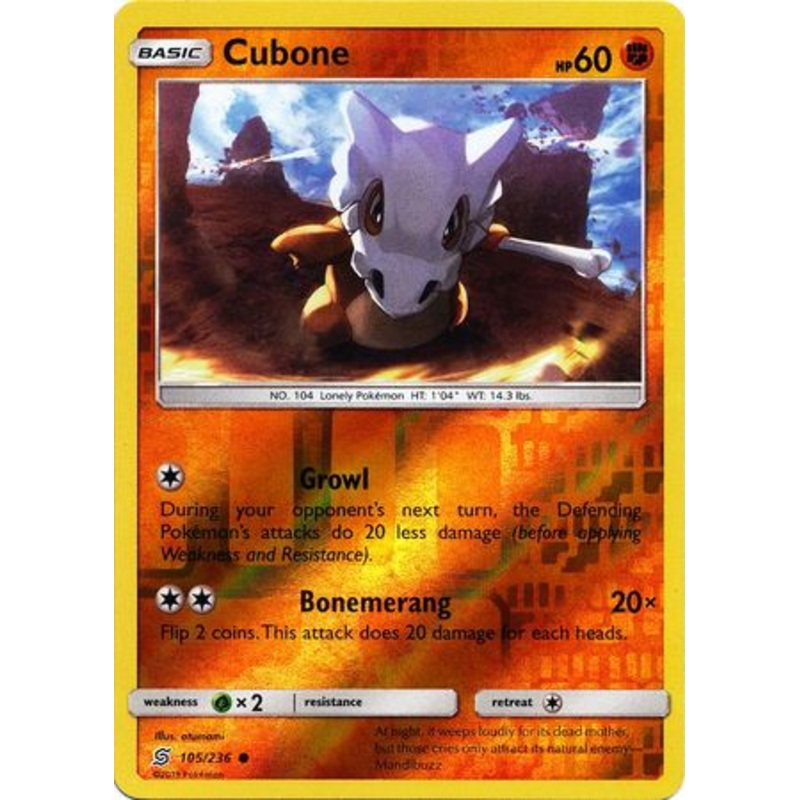 Pokemon Card Unified Minds 105/236 Cubone Reverse Holo Common