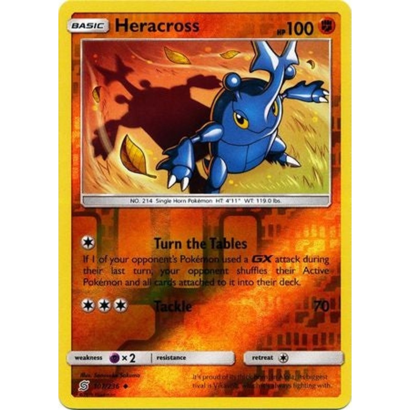 Pokemon Card Unified Minds 107/236 Heracross Reverse Holo Uncommon