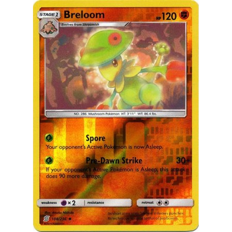 Pokemon Card Unified Minds 108/236 Breloom Reverse Holo Uncommon