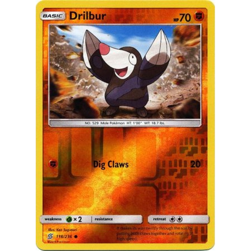 Pokemon Card Unified Minds 118/236 Drilbur Reverse Holo Common