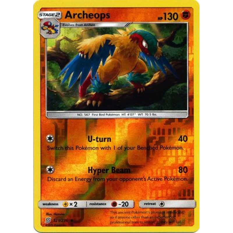 Pokemon Card Unified Minds 121/236 Archeops Reverse Holo Rare
