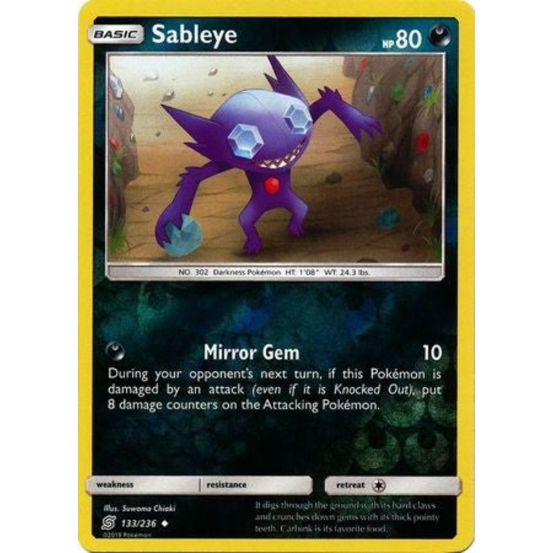 Pokemon Card Unified Minds 133/236 Sableye Reverse Holo Uncommon