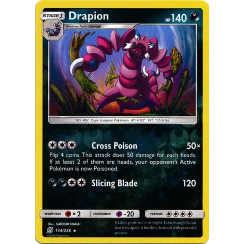 Pokemon Card Unified Minds 134/236 Drapion Reverse Holo Rare