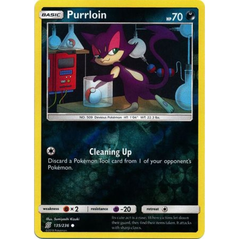 Pokemon Card Unified Minds 135/236 Purrloin Reverse Holo Common