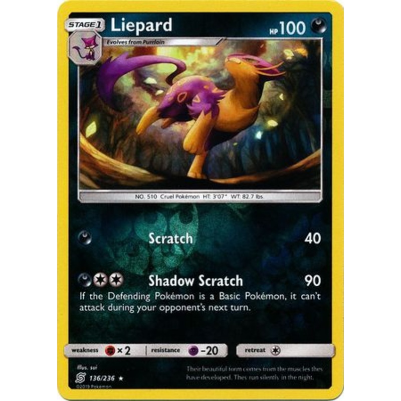 Pokemon Card Unified Minds 136/236 Liepard Reverse Holo Rare