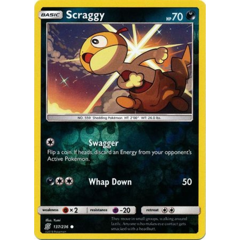 Pokemon Card Unified Minds 137/236 Scraggy Reverse Holo Common