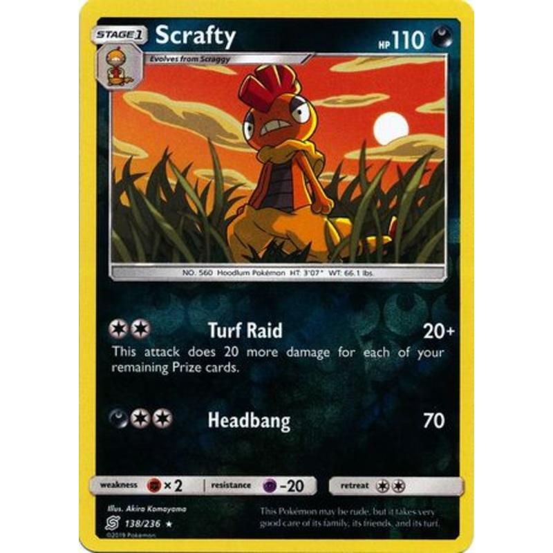 Pokemon Card Unified Minds 138/236 Scrafty Reverse Holo Rare