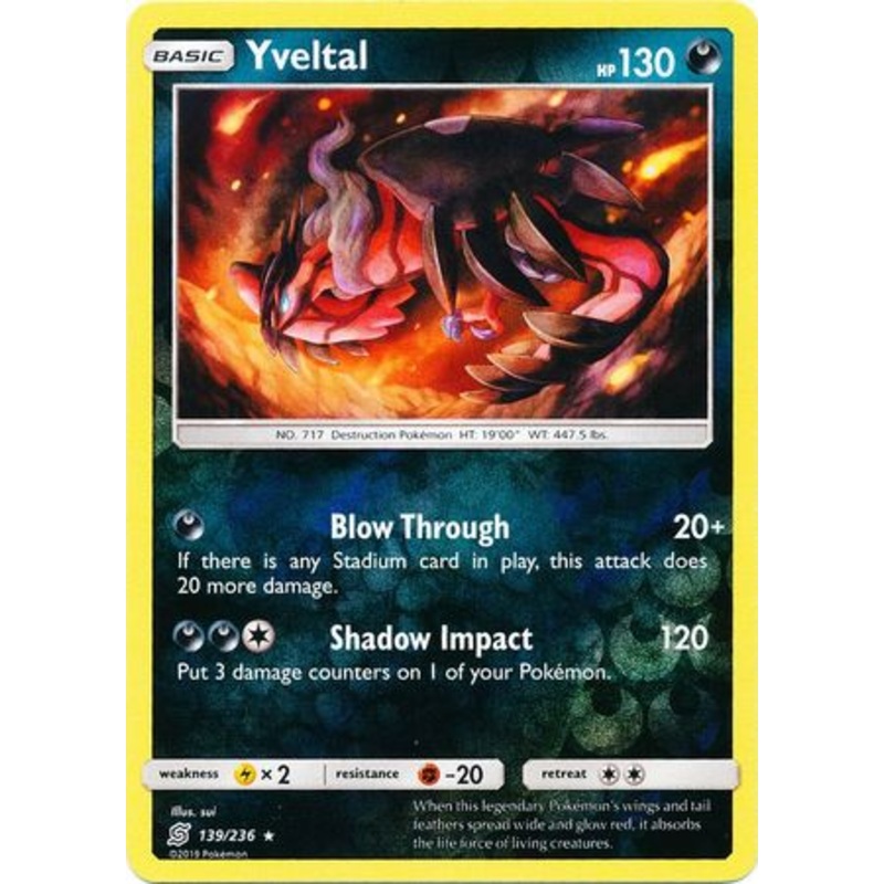 Pokemon Card Unified Minds 139/236 Yveltal Reverse Holo Rare