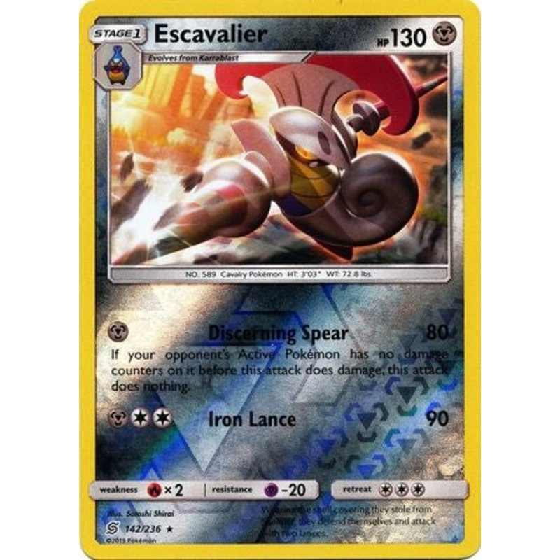 Pokemon Card Unified Minds 142/236 Escavalier Reverse Holo Rare