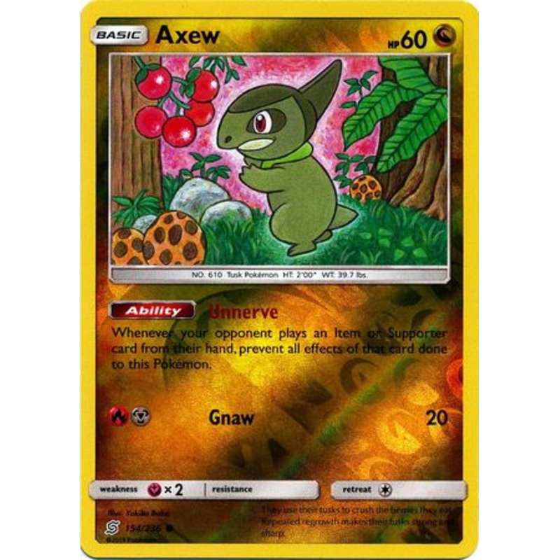Pokemon Card Unified Minds 154/236 Axew Reverse Holo Common