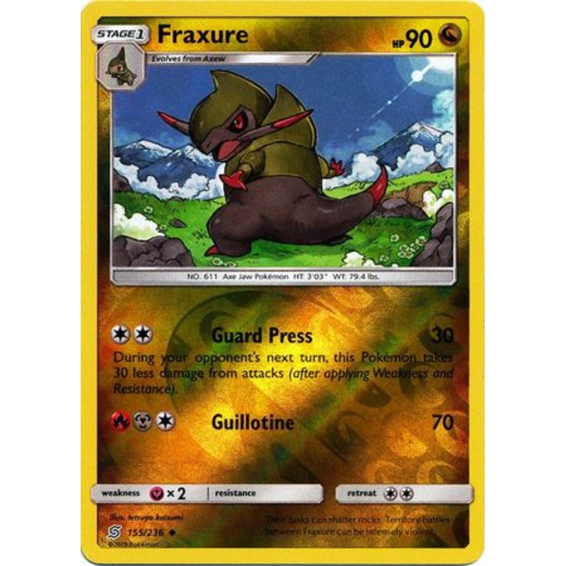 Pokemon Card Unified Minds 155/236 Fraxure Reverse Holo Uncommon