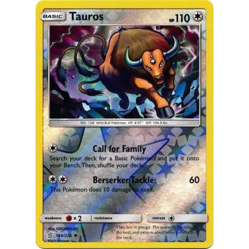 Pokemon Card Unified Minds 164/236 Tauros Reverse Holo Uncommon