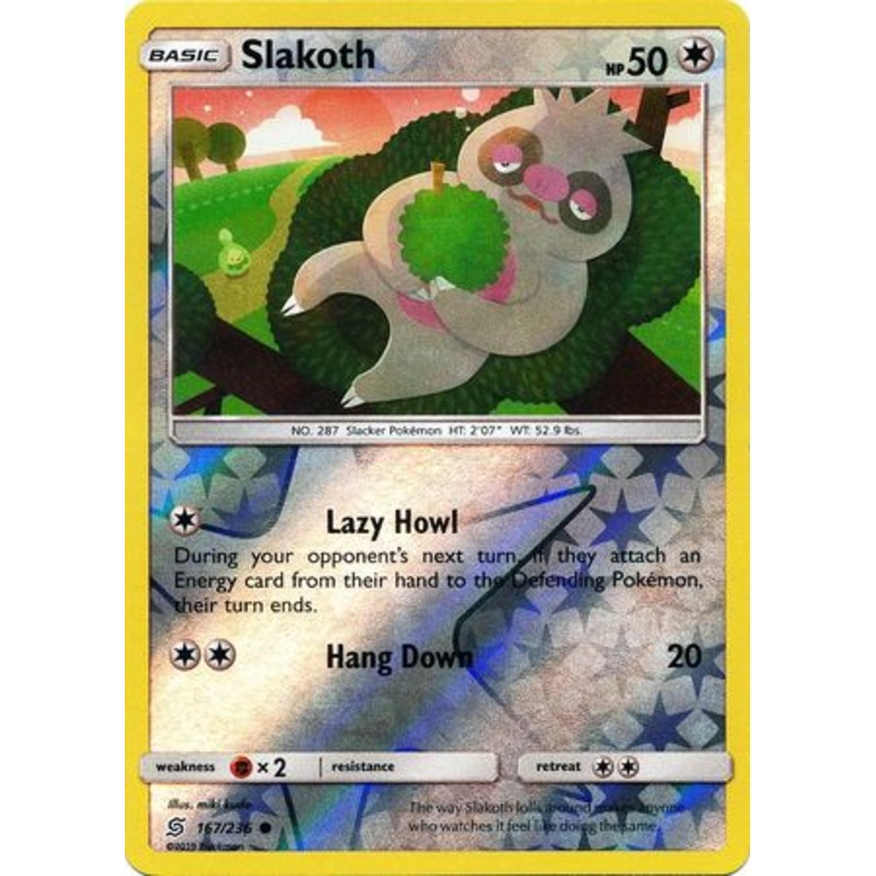 Pokemon Card Unified Minds 167/236 Slakoth Reverse Holo Common
