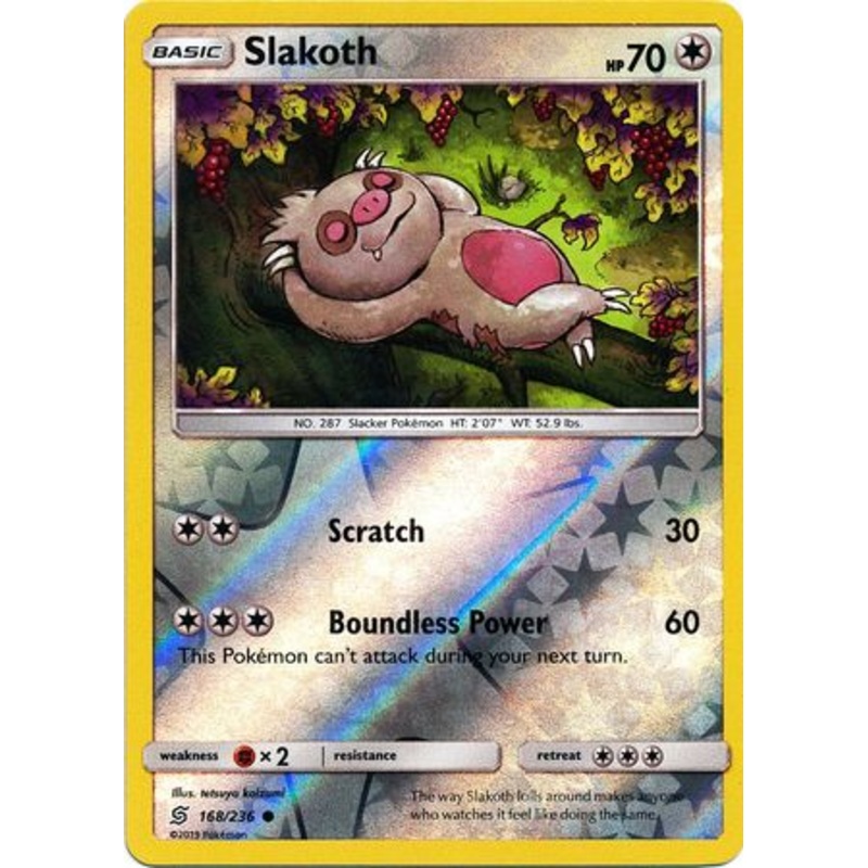 Pokemon Card Unified Minds 168/236 Slakoth Reverse Holo Common