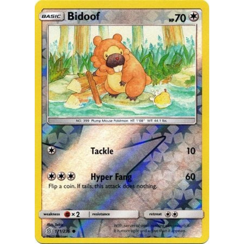 Pokemon Card Unified Minds 171/236 Bidoof Reverse Holo Common