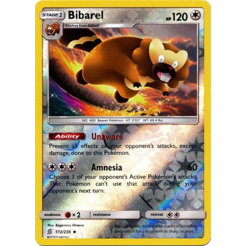 Pokemon Card Unified Minds 172/236 Bibarel Reverse Holo Uncommon