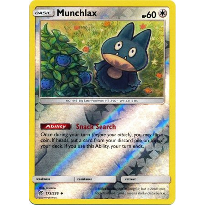 Pokemon Card Unified Minds 173/236 Munchlax Reverse Holo Uncommon