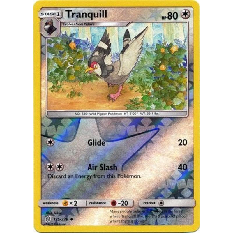 Pokemon Card Unified Minds 175/236 Tranquill Reverse Holo Uncommon