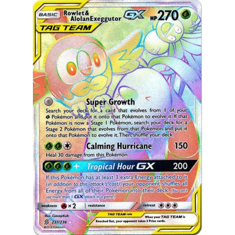 Pokemon Card Unified Minds 237/236 Rowlet & Alolan Exeggutor Tag Team GX Hyper Rare