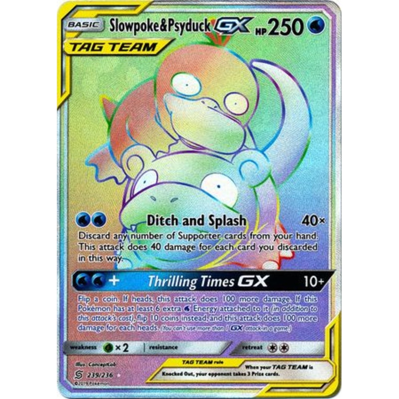 Pokemon Card Unified Minds 239/236 Slowpoke & Psyduck Tag Team GX Hyper Rare