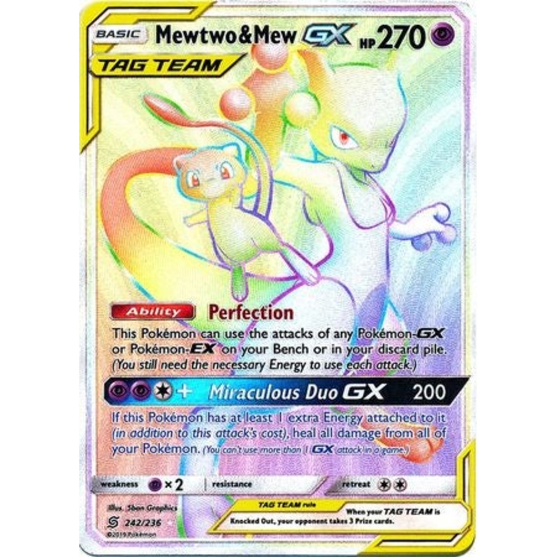 Pokemon Card Unified Minds 242/236 Mewtwo & Mew Tag Team GX Hyper Rare