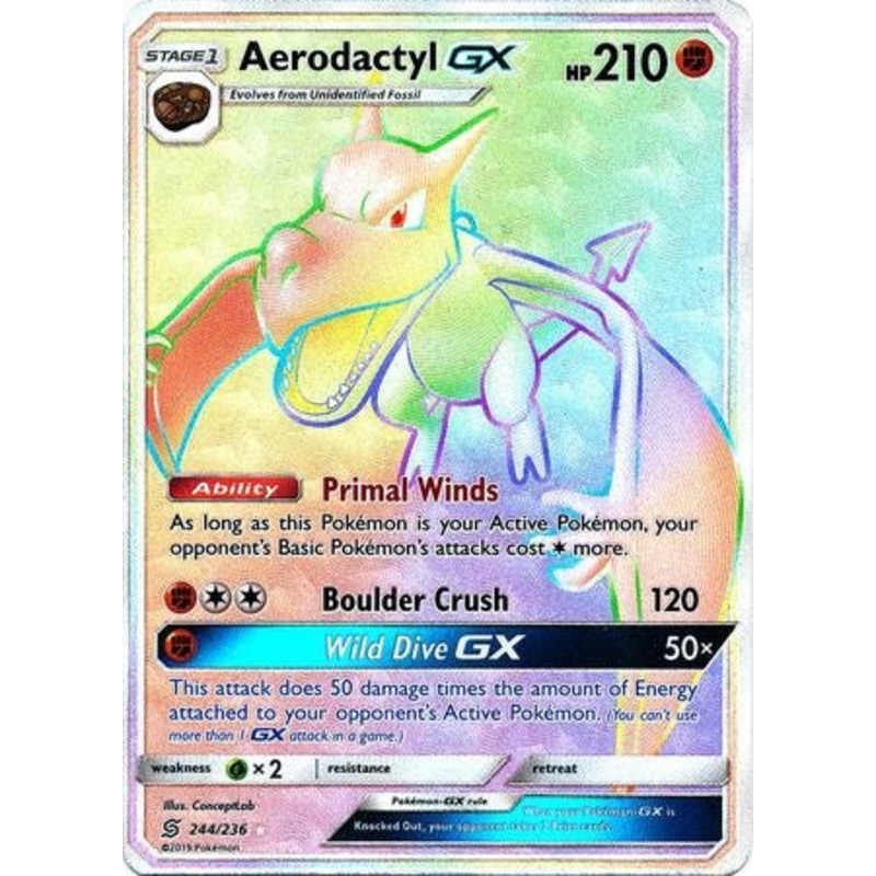 Pokemon Card Unified Minds 244/236 Aerodactyl GX Hyper Rare
