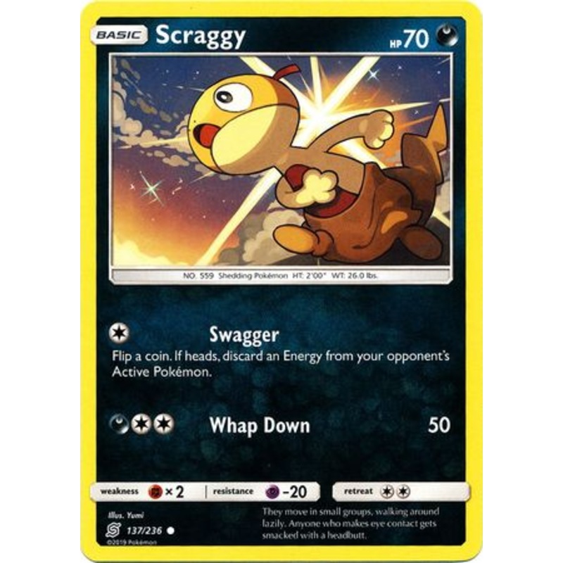 Pokemon Card Unified Minds 137/236 Scraggy Common