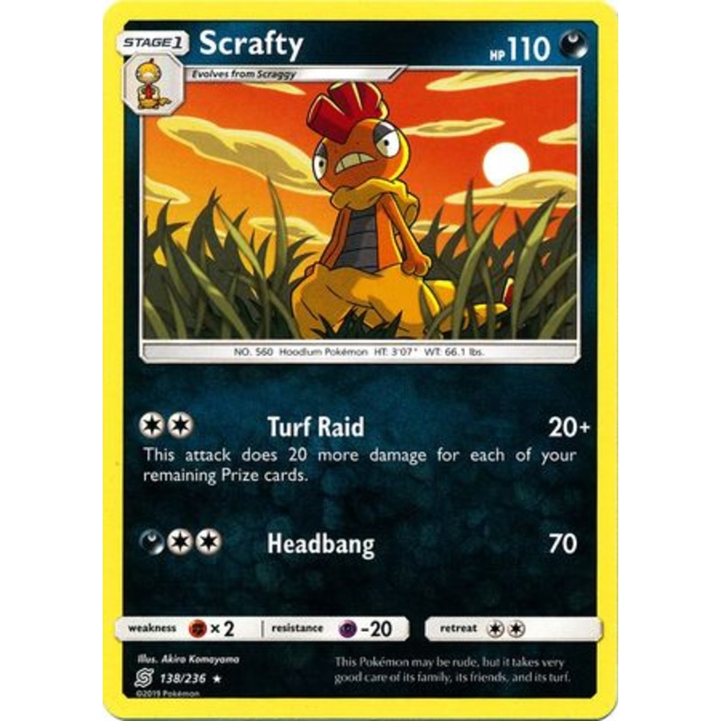 Pokemon Card Unified Minds 138/236 Scrafty Rare