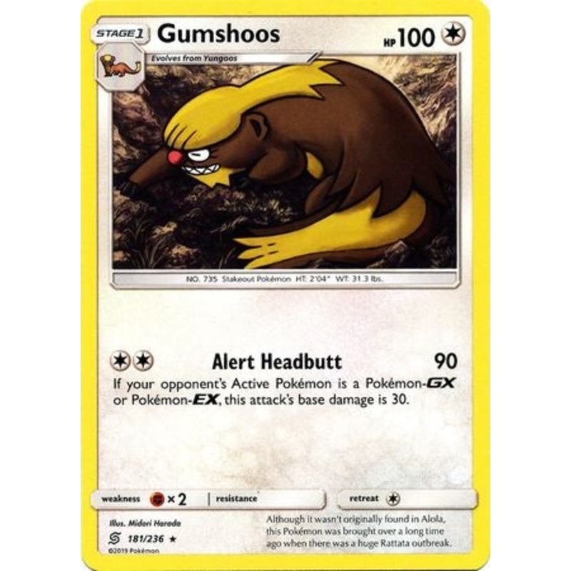 Pokemon Card Unified Minds 181/236 Gumshoos Rare