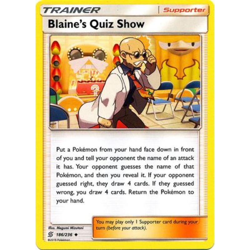Pokemon Card Unified Minds 186/236 Blaine’s Quiz Show Supporter Uncommon