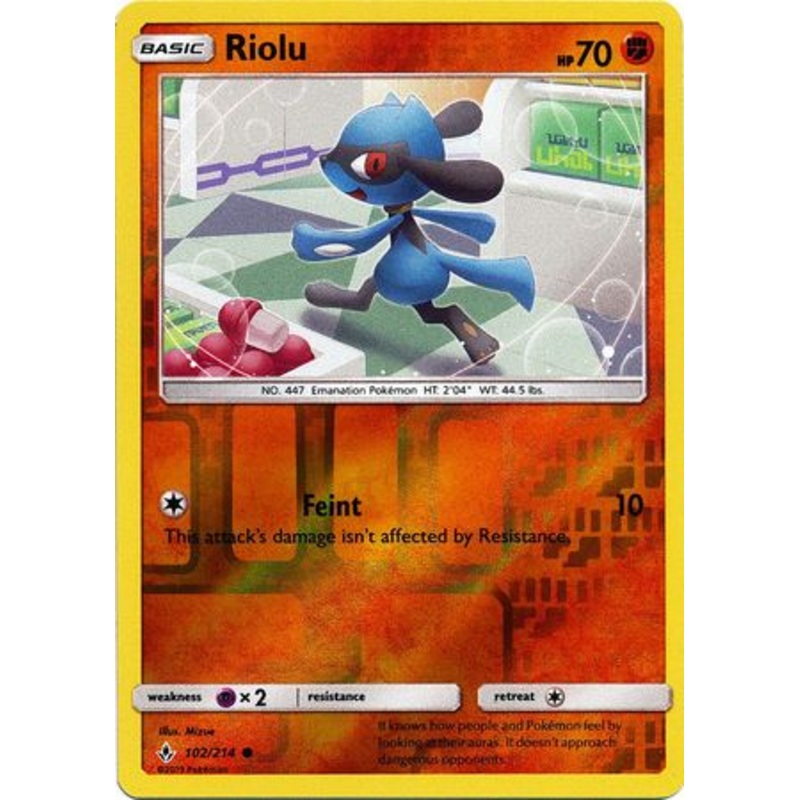 Pokemon Card Unbroken Bonds 102/214 Riolu Common Reverse Holo