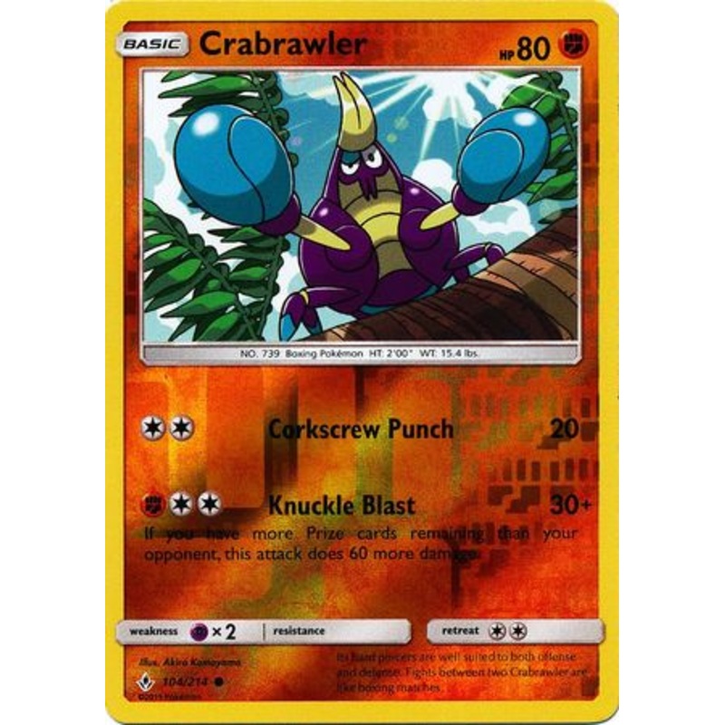 Pokemon Card Unbroken Bonds 104/214 Crabrawler Common Reverse Holo