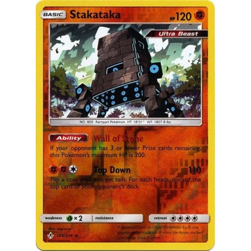 Pokemon Card Unbroken Bonds 106/214 Stakataka Rare Reverse Holo